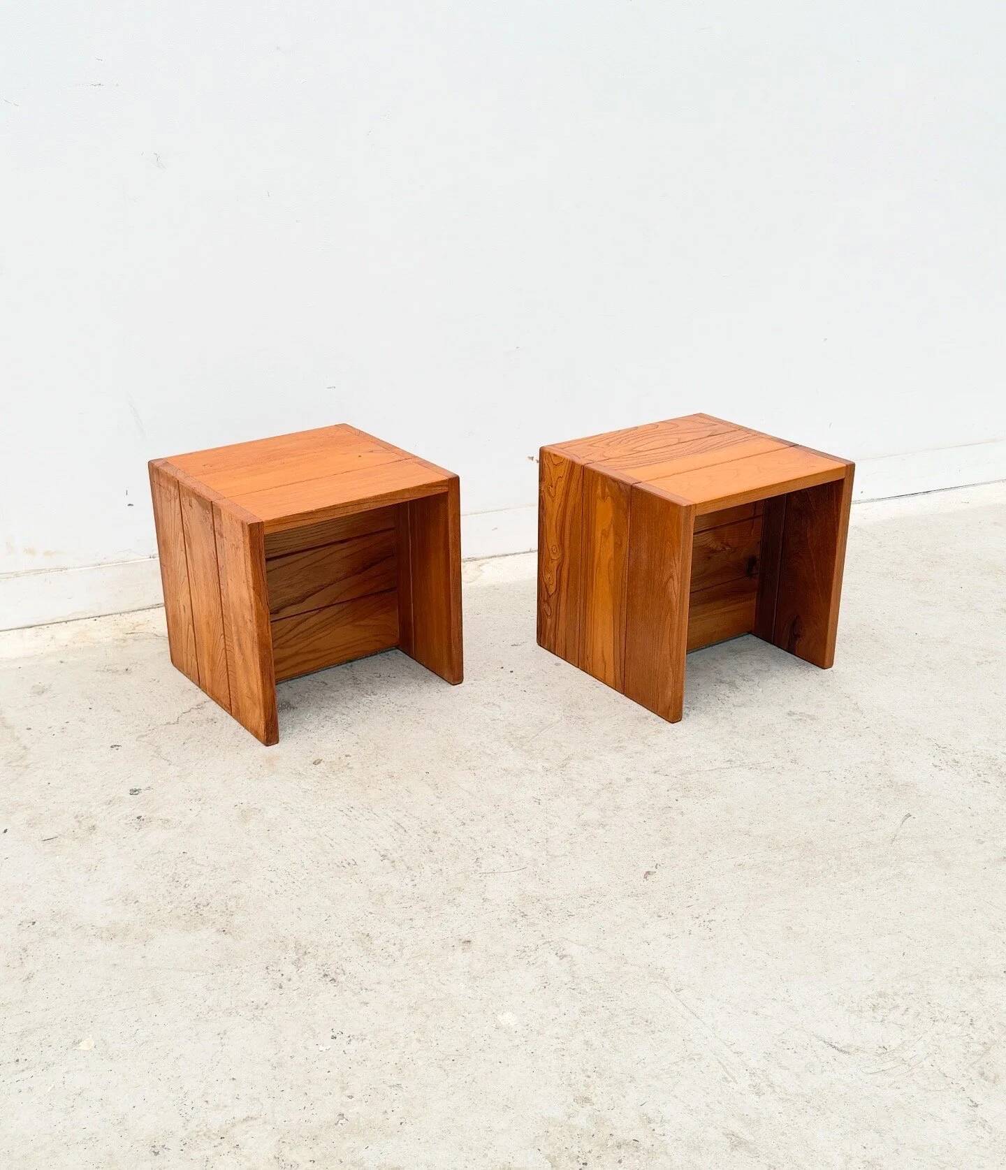 Pair of Maison Regain bedside tables in solid elm, France 1970