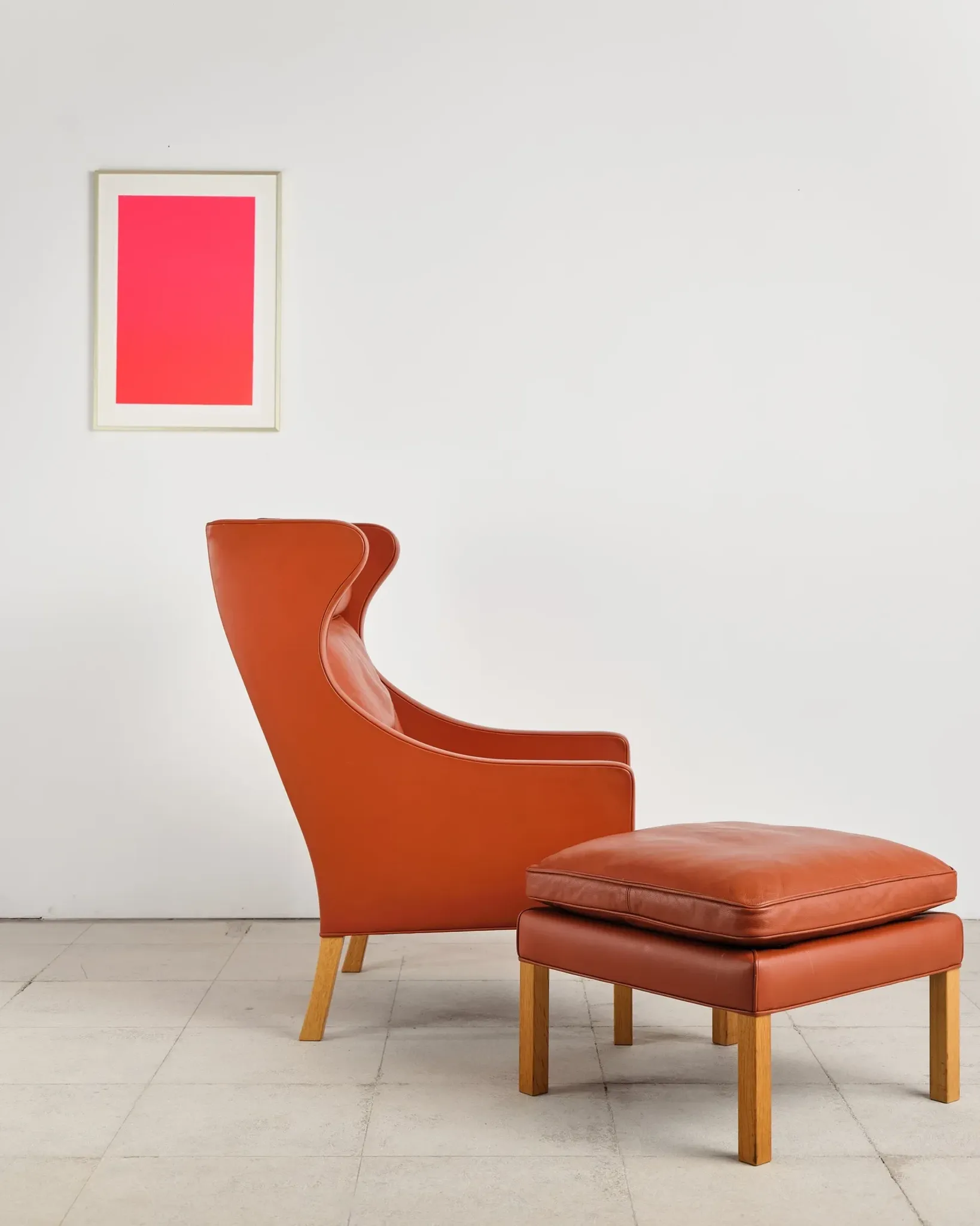 Armchair 2204 and leather pouf by Børge Mogensen, Denmark, 1960s.