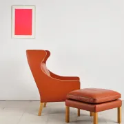 Armchair 2204 and leather pouf by Børge Mogensen, Denmark, 1960s.