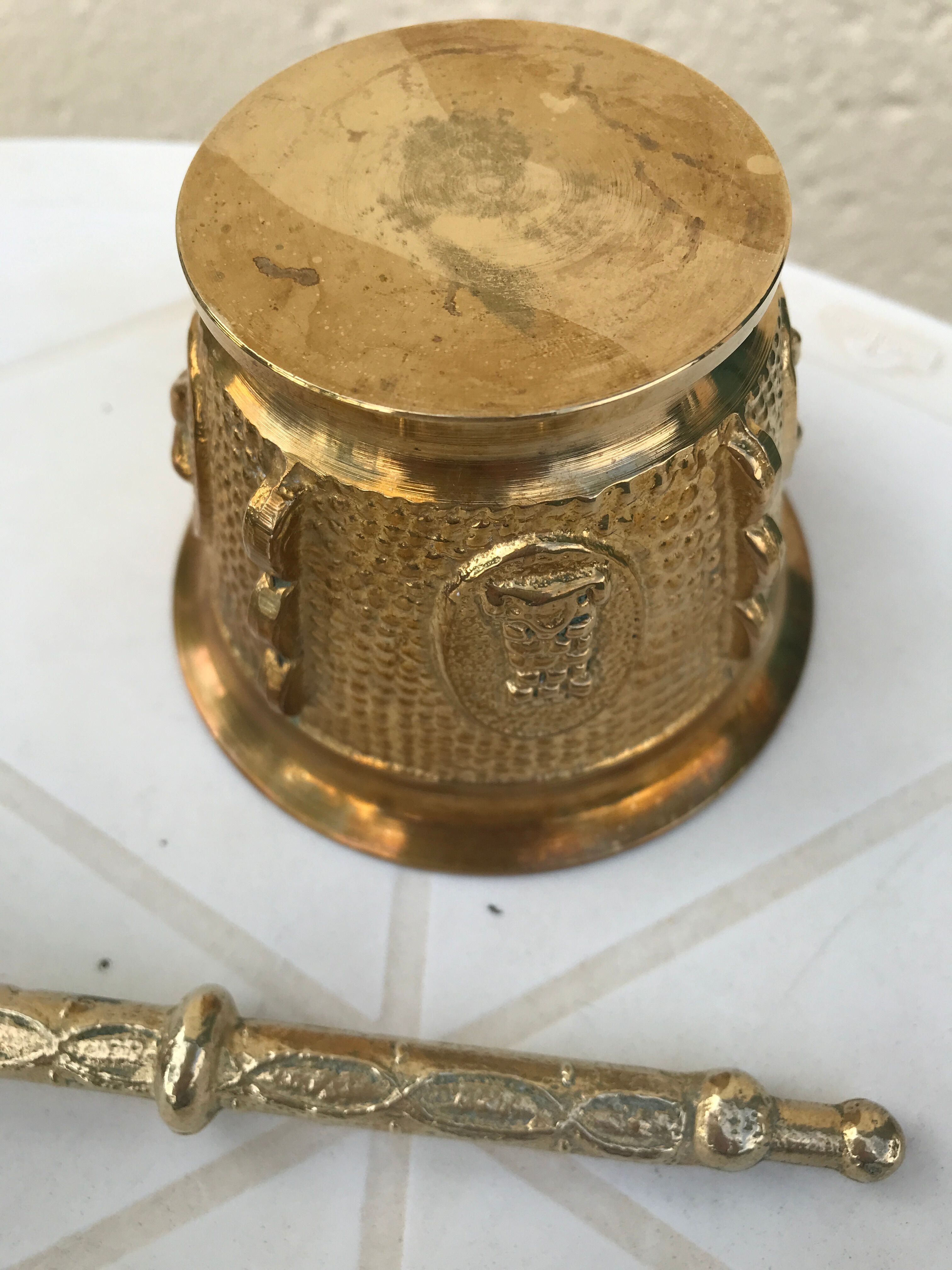 Mortar and its ancient bronze pestle