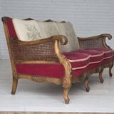 1930s, Danish 3-seater sofa, red furniture velour, furniture mesh.