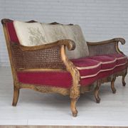 1930s, Danish 3-seater sofa, red furniture velour, furniture mesh.