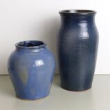 Blue and beige ceramic vase signed