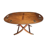 Folding coffee table type Butler marine boat wood and brass mahogany