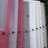 Series of 9 old communication doors, solid wood, both solid and glazed.