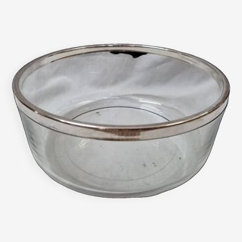 Glass and silver metal salad bowl from 1970