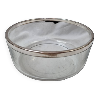 Glass and silver metal salad bowl from 1970
