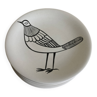Set de 10 assiettes par Picault lui même oiseau 1960