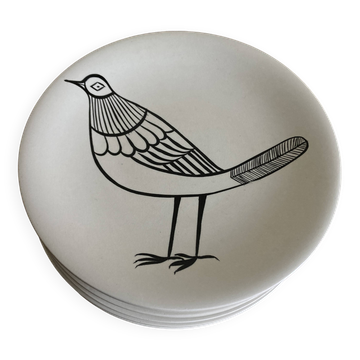 Set de 10 assiettes par Picault lui même oiseau 1960