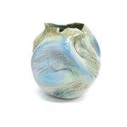 Vase en faïence glacé bleu irisé irisé fait main postmoderne, Italie