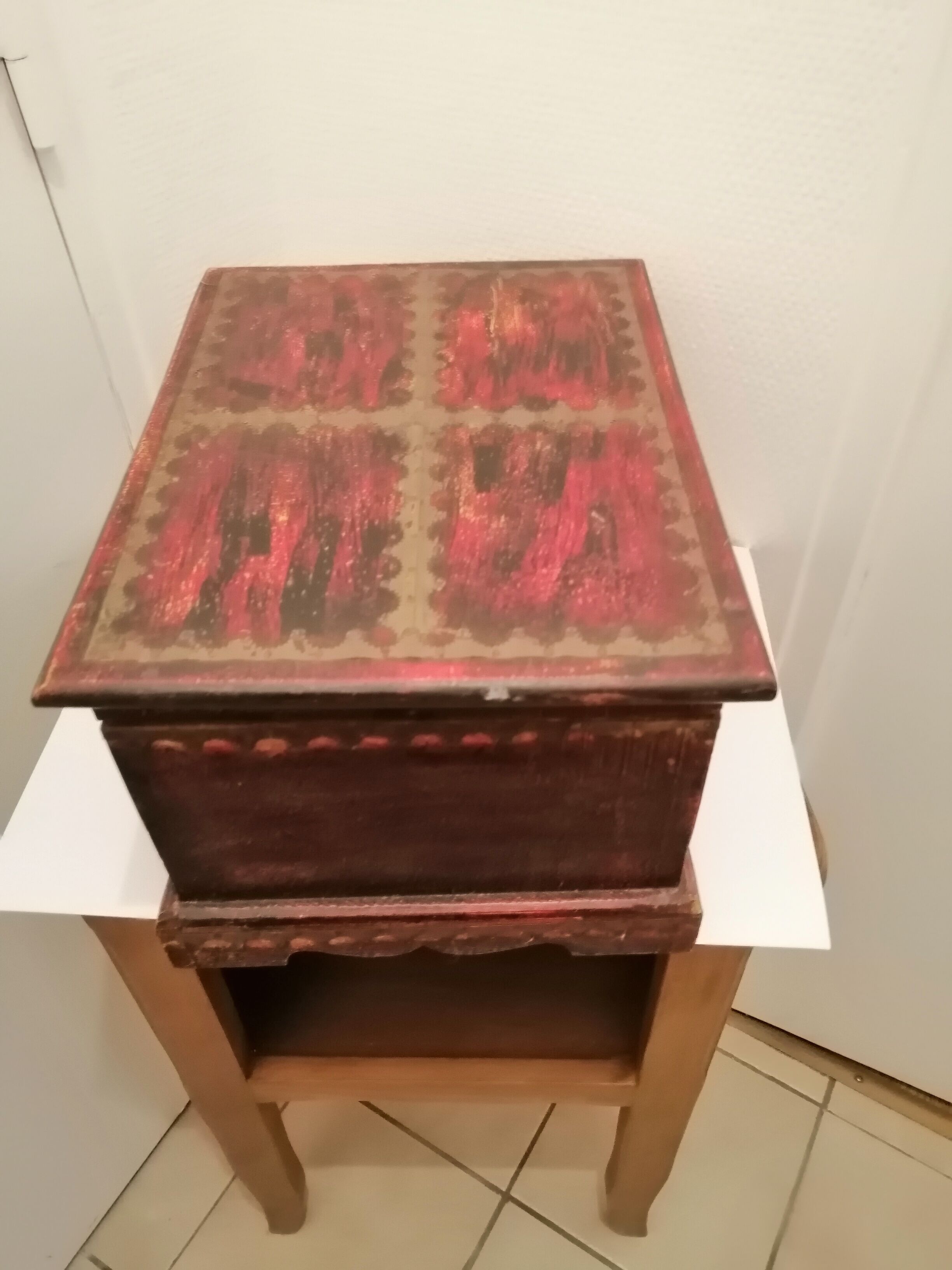 Vintage antique wooden and copper chest