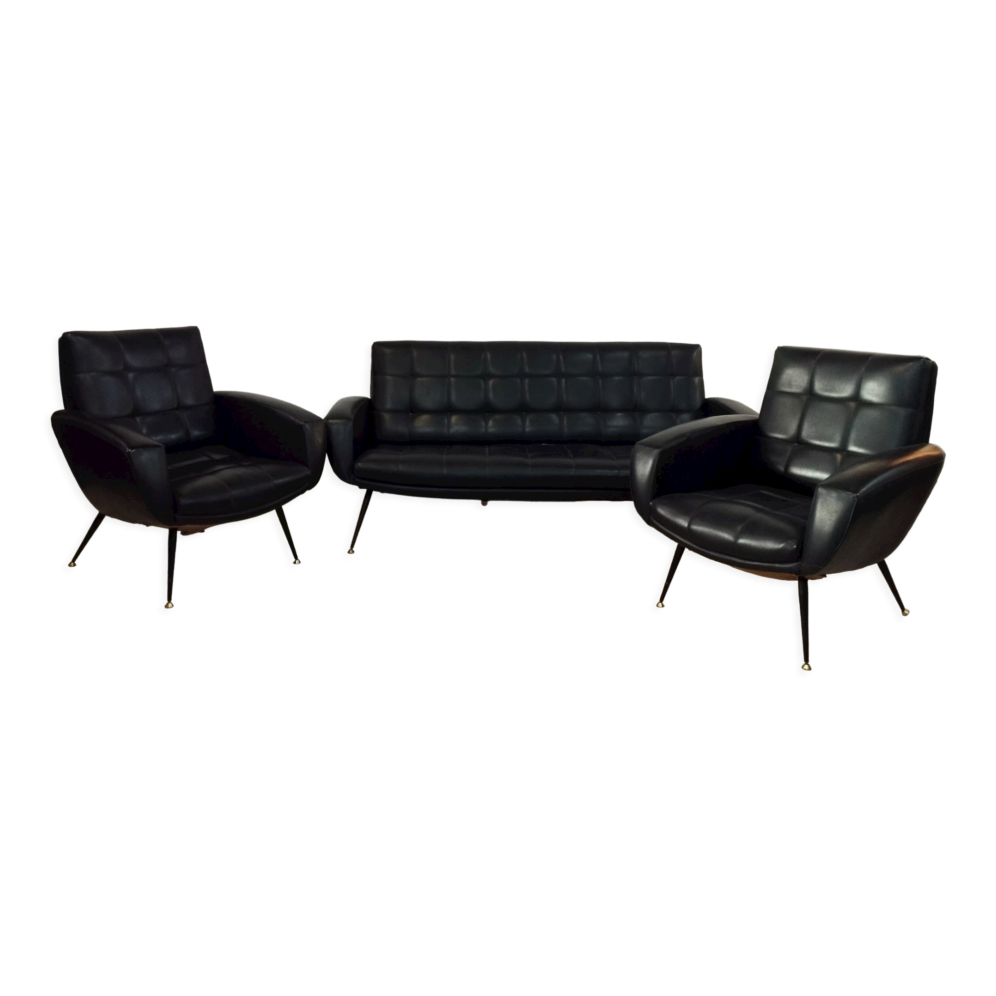 3-seater sofa and 2 vintage armchairs feet compass