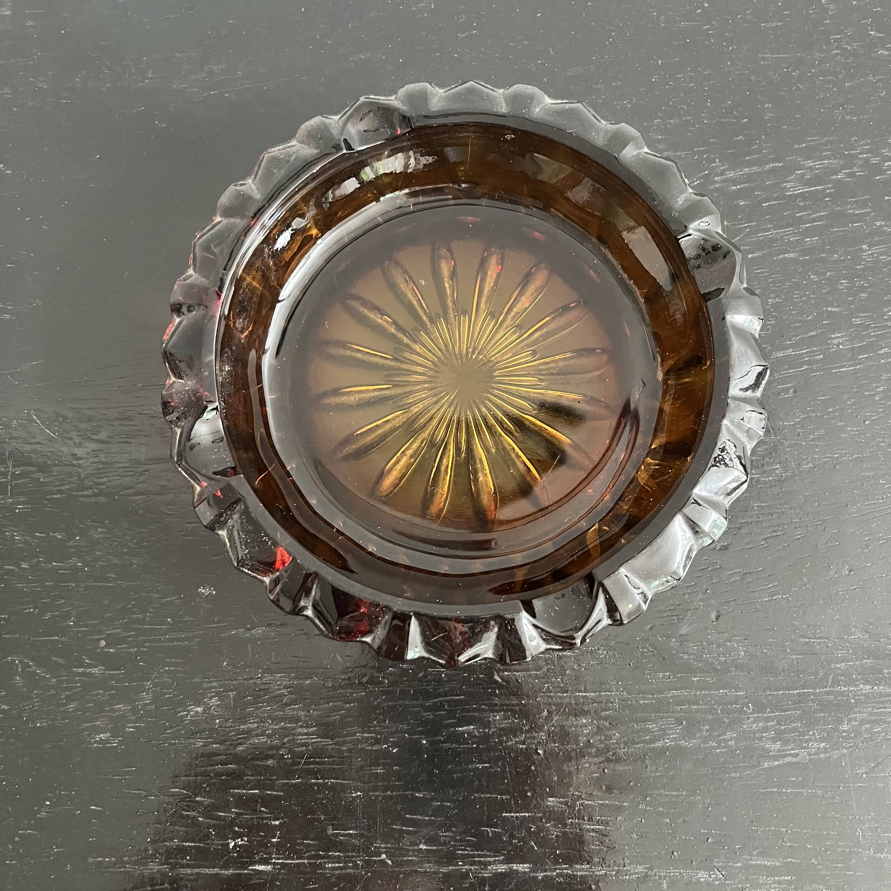 Amber glass ashtray