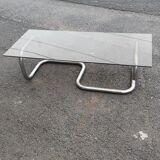 Coffee table in chromed steel and smoked glass circa 1970