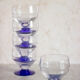 5 verres pied bleu style art déco