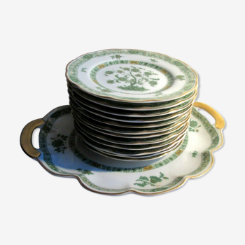 Fine porcelain cake serving 12 plates - 1 dish, signed Th. Haviland Limoges