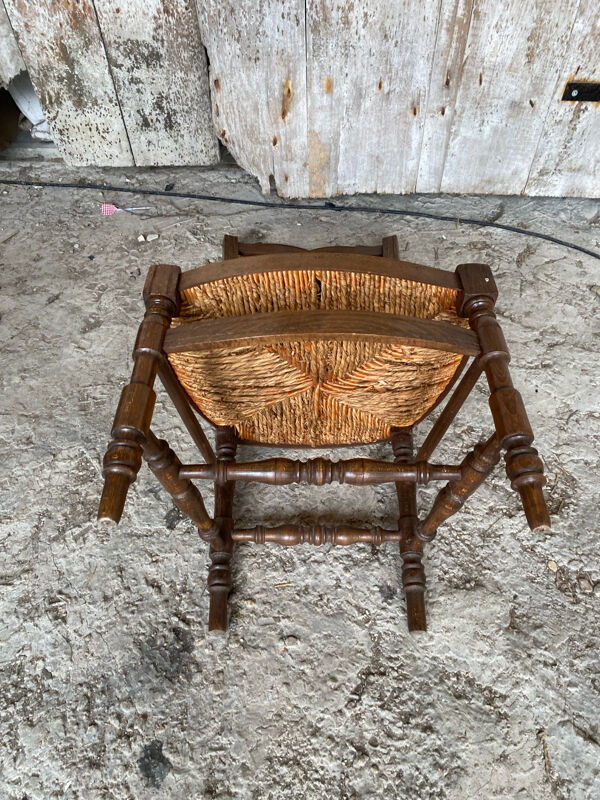 Chaise de Nourrice Nurserie Ancienne Bois Tourné + Assise Paille Tress