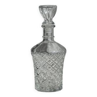 Small cylindrical glass whiskey decanter H:23