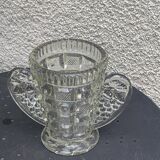 Angel wings vase, in transparent glass with art deco relief pattern