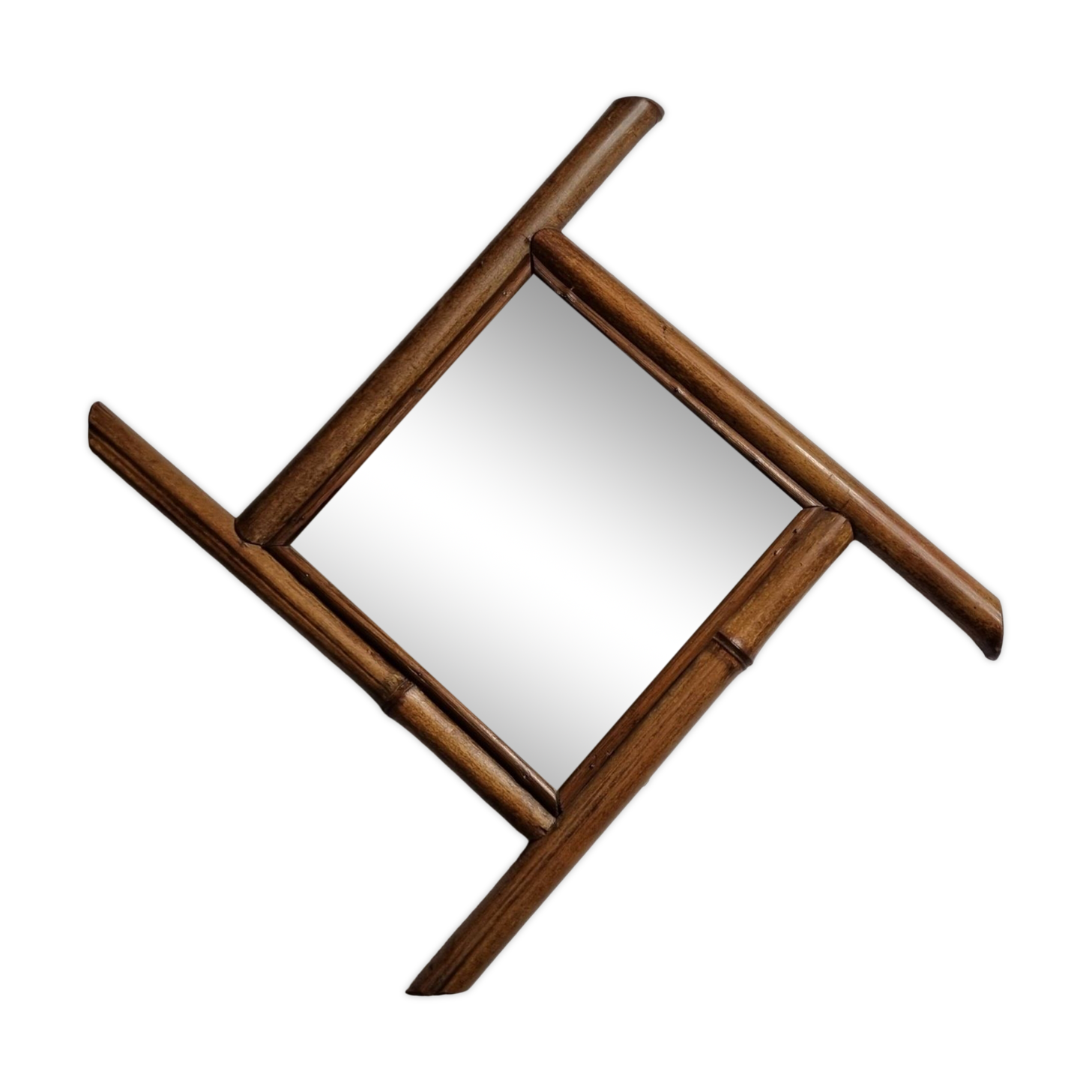 Vintage bamboo diamond mirror, beveled glass, 52 cm