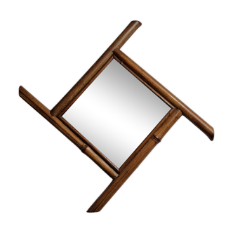 Vintage bamboo diamond mirror, beveled glass, 52 cm