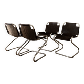 Chaises de salle à manger cantilever en chrome italien et en cuir de vache, années 1970, ensemble de 4