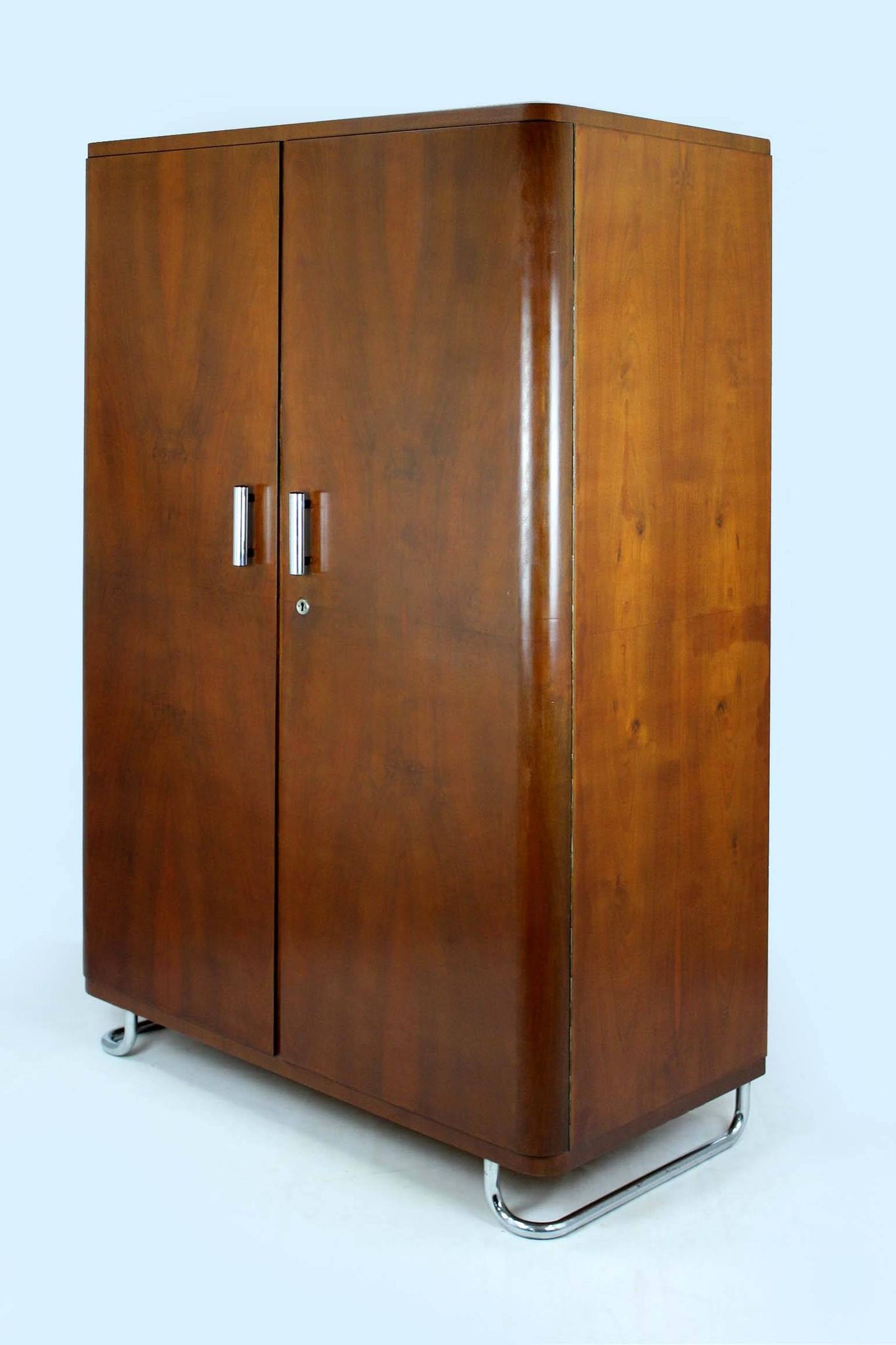 Bauhaus Chromed and Tubular Steel Wardrobe from Hynek Gottwald, 1940s