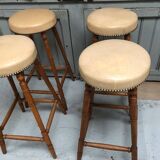 Tabourets de bar bistrot en chêne et cuir