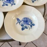 6 hollow plates Digoin Sarreguemines blue flowers 30s