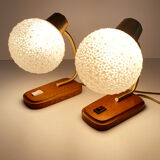 Pair of Scandinavian Vintage Lamps, Wood, Brass and Glass, 60s