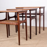 Series of three Danish nesting tables in Teak and canning by Erling Torvits for Heltborg Mobler.