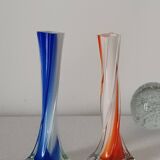 Pair of colored glass soliflores, 1960s