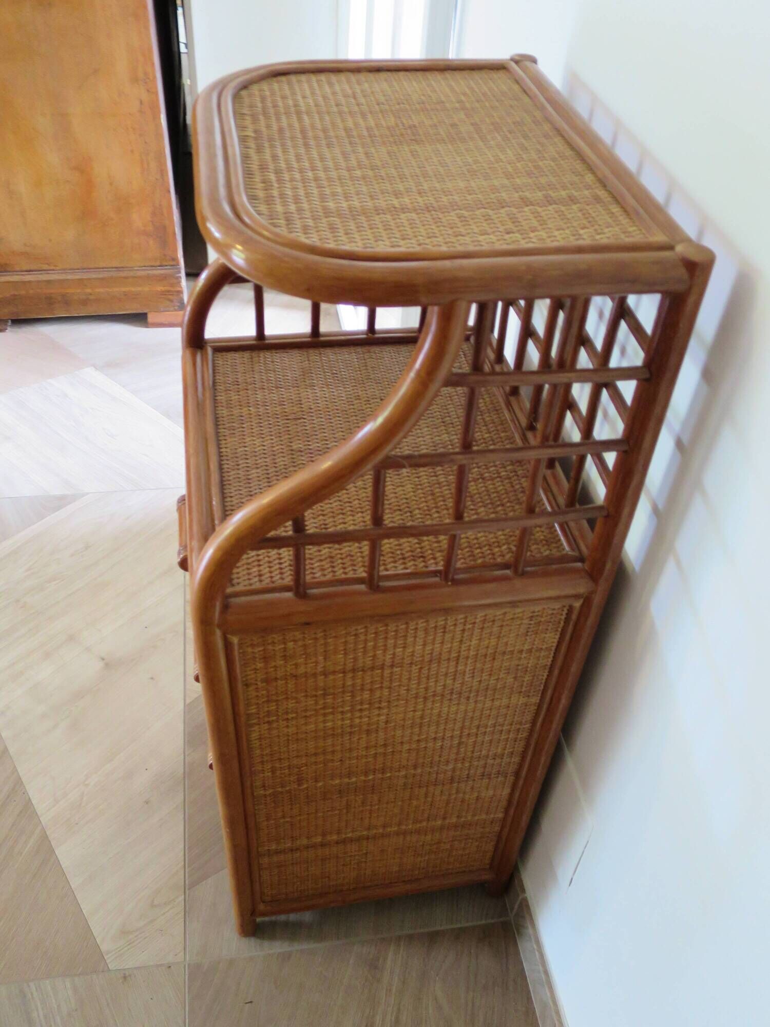Vintage - sideboard - chest of drawers - woven rattan chest of drawers - wood - bamboo - 80s