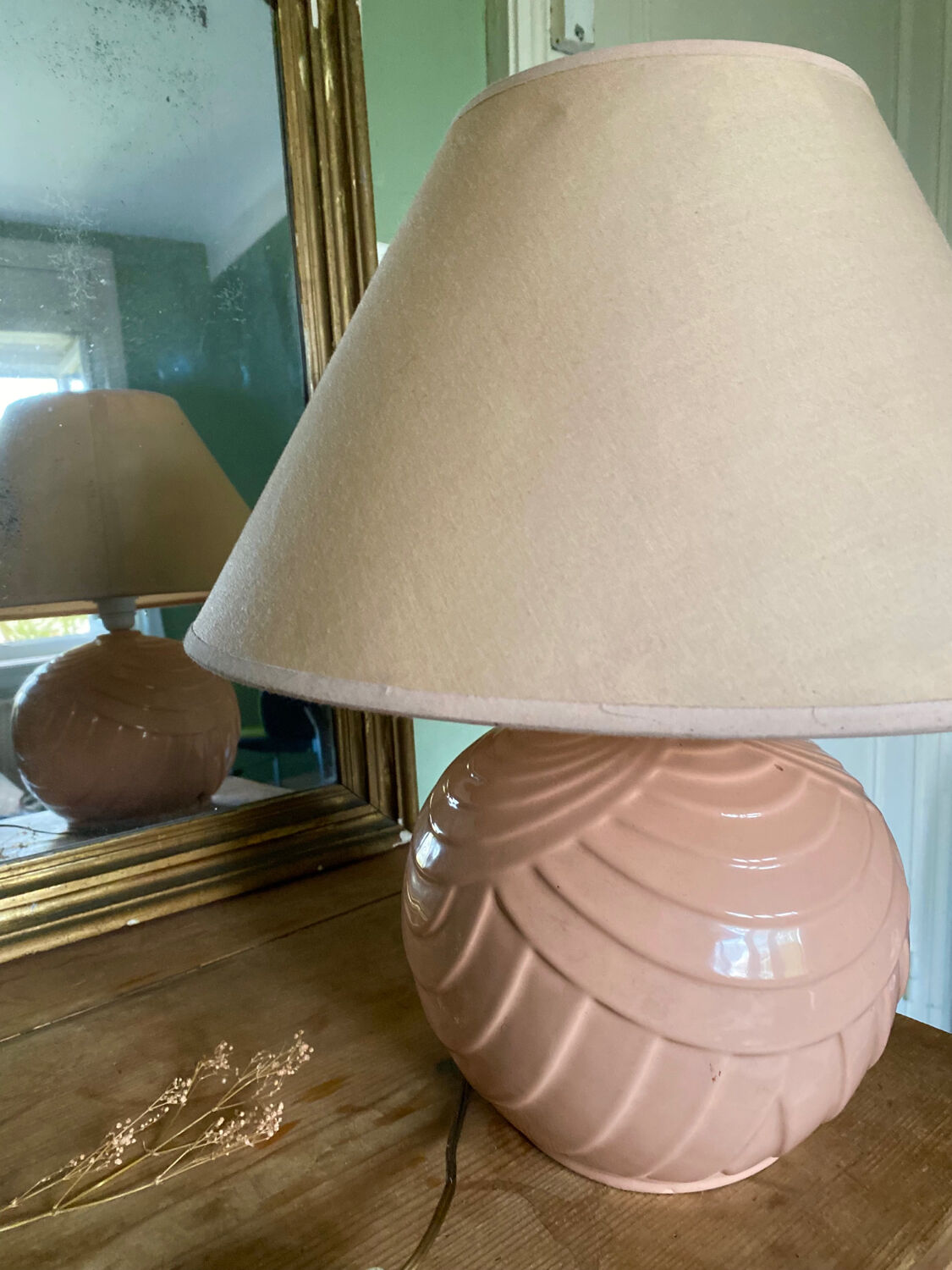 Lampe boule céramique rose vintage