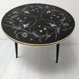 Table basse tripode plateau miroir et décor 1960