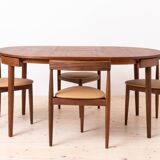 Ensemble de salle à manger en teck par Hans Olsen, 4 chaises, table ronde, style danois moderne, années 1950
