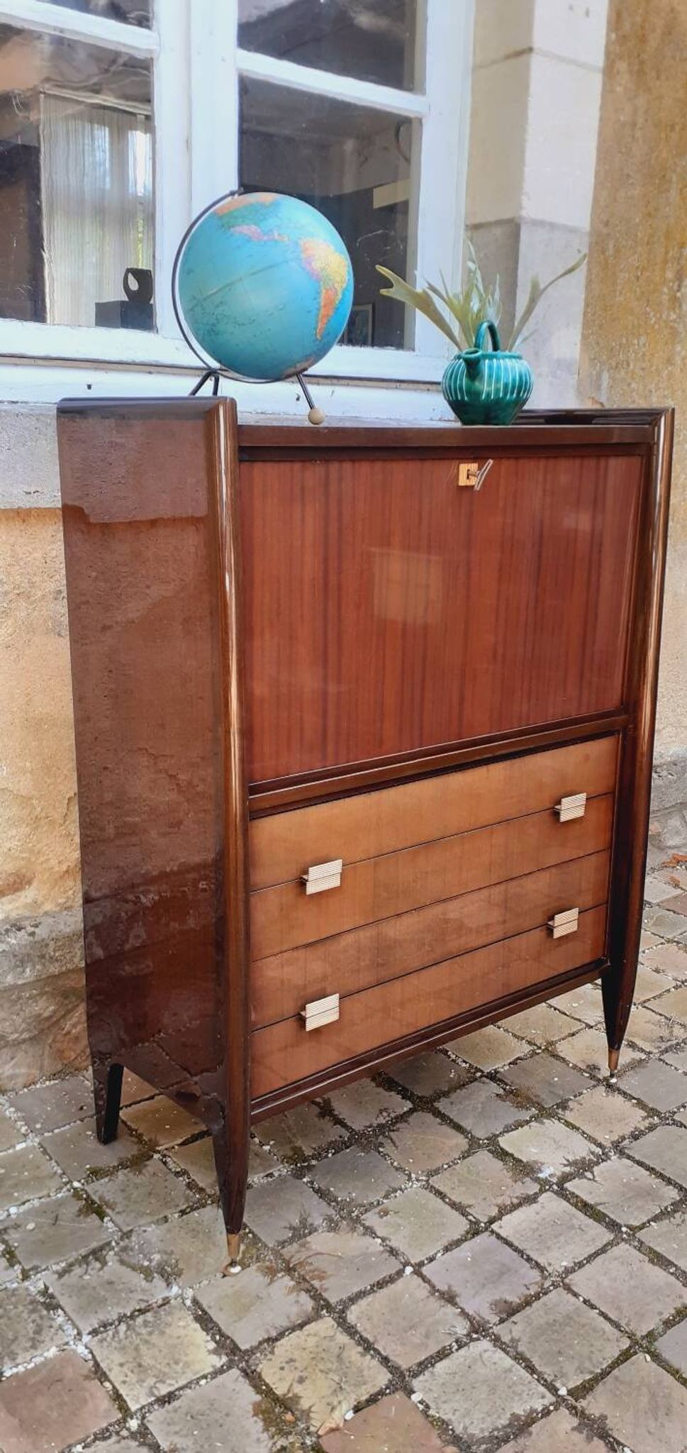 Secrétaire vintage année 60 en acajou marque Mobilor