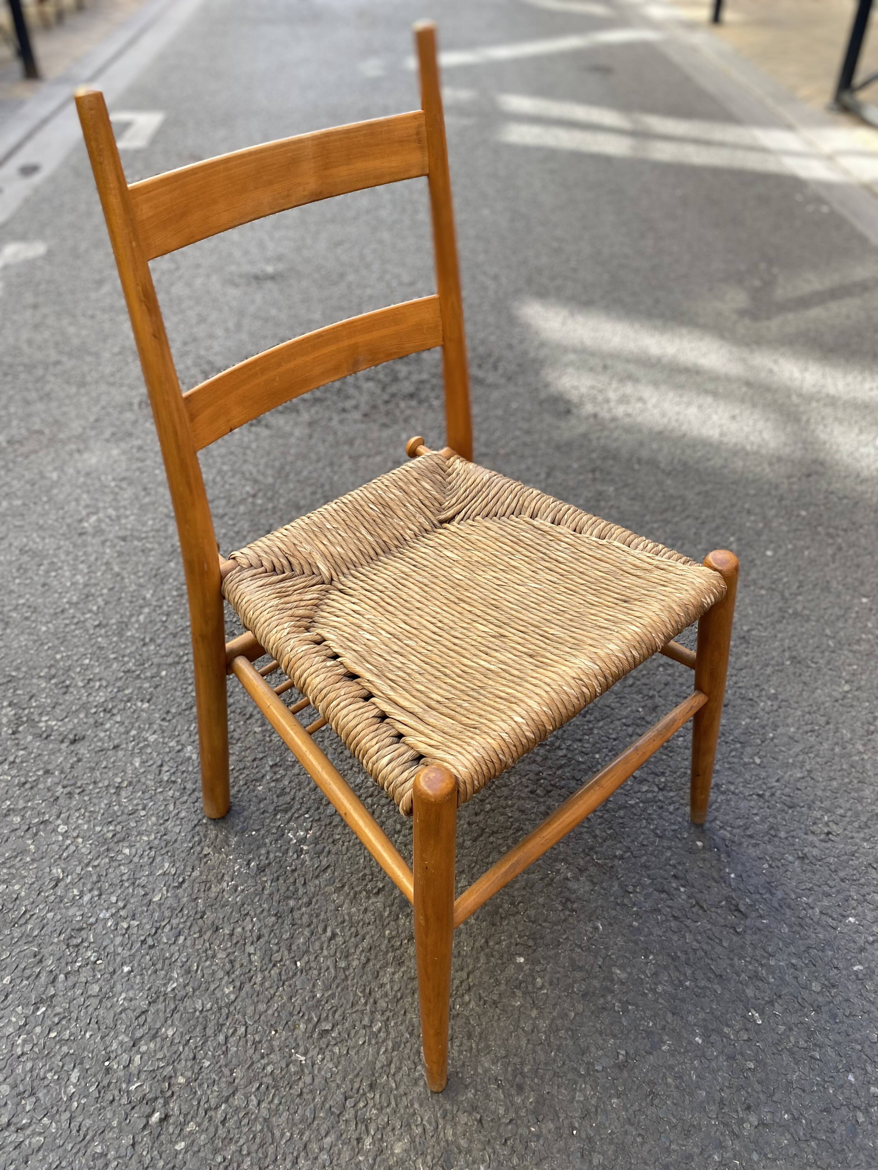 Wooden chair with straw seat - yngve ekström - sweden - circa 1960
