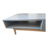 Table basse grise, 2 tiroirs, 1 espace ouvert artic