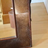 Free-standing mirror with leather frame