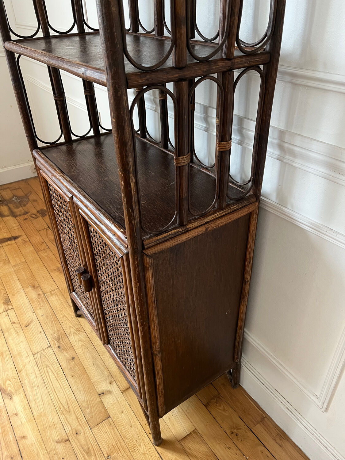 Vintage rattan and caning shelf bookcase