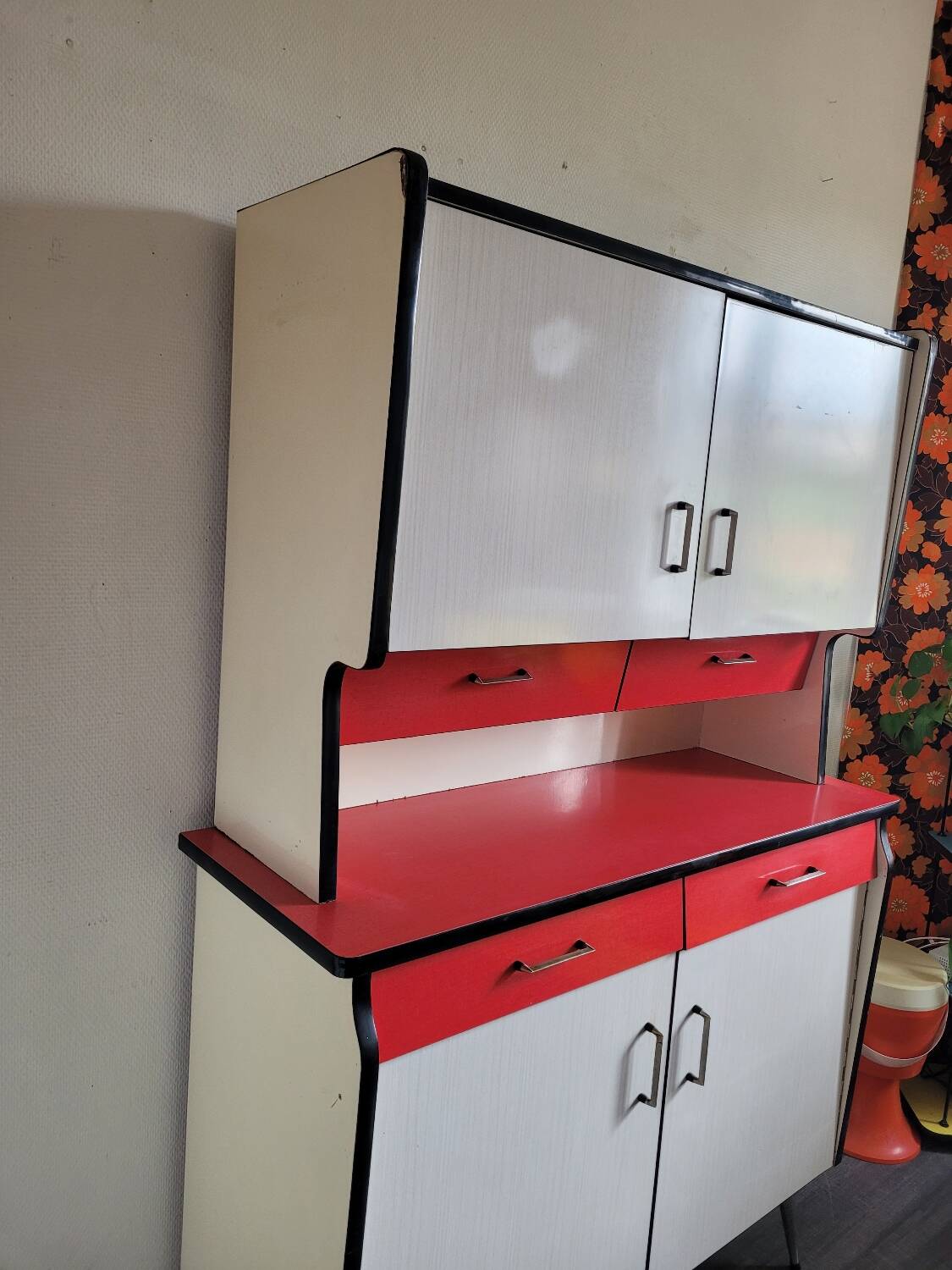 Vintage red and white formica sideboard