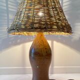 Artisanal lamp in vintage enamelled stoneware and rattan