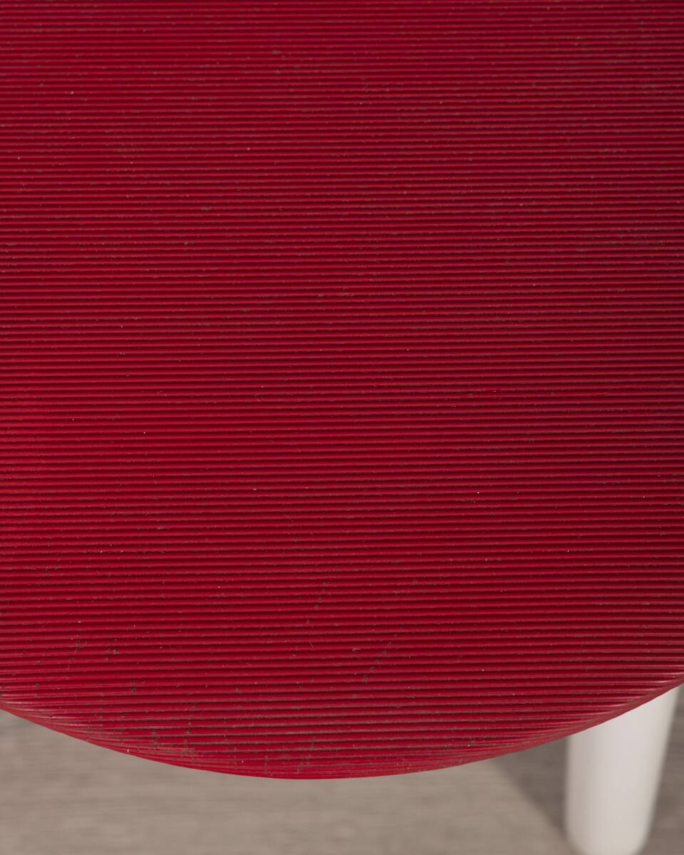 Set of 4 vintage 1980s chairs in wood and red vinyl, italian design