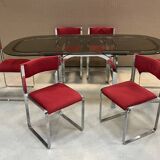70s dining room set: glass table and 6 chairs
