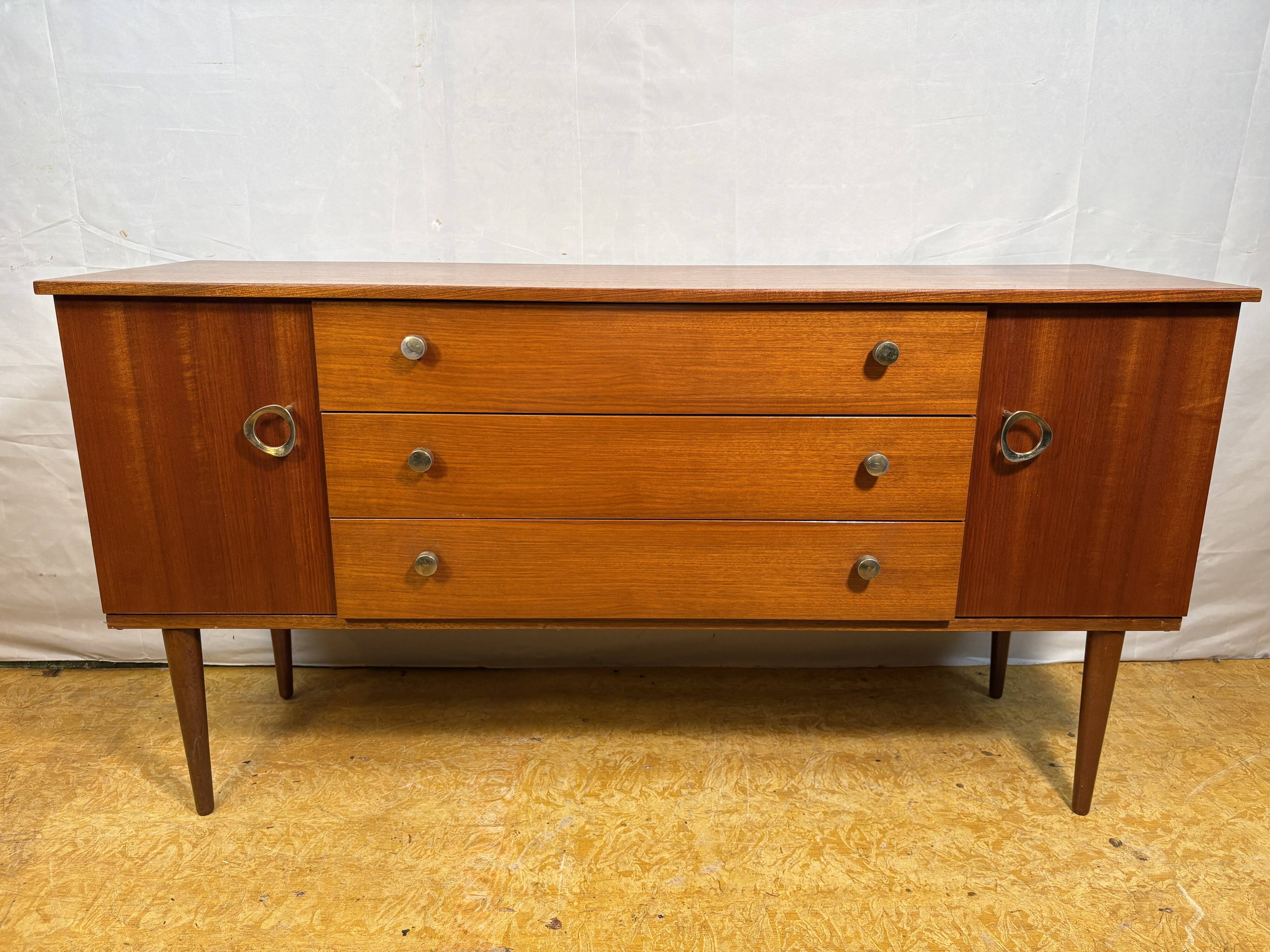 Mid Century Retro Teak Small Sideboard by Schreiber (Circa 1960)  A stylish