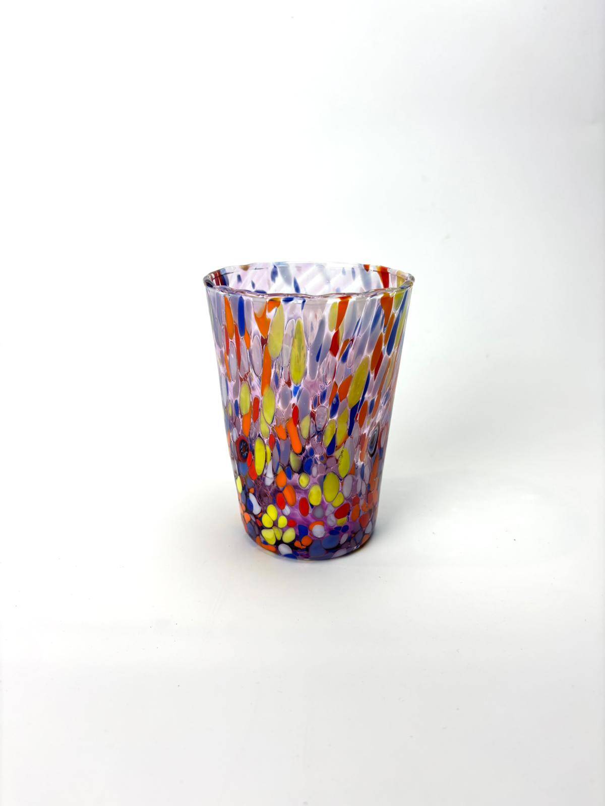 Set of 6 blown glass glasses with Murano murrine.