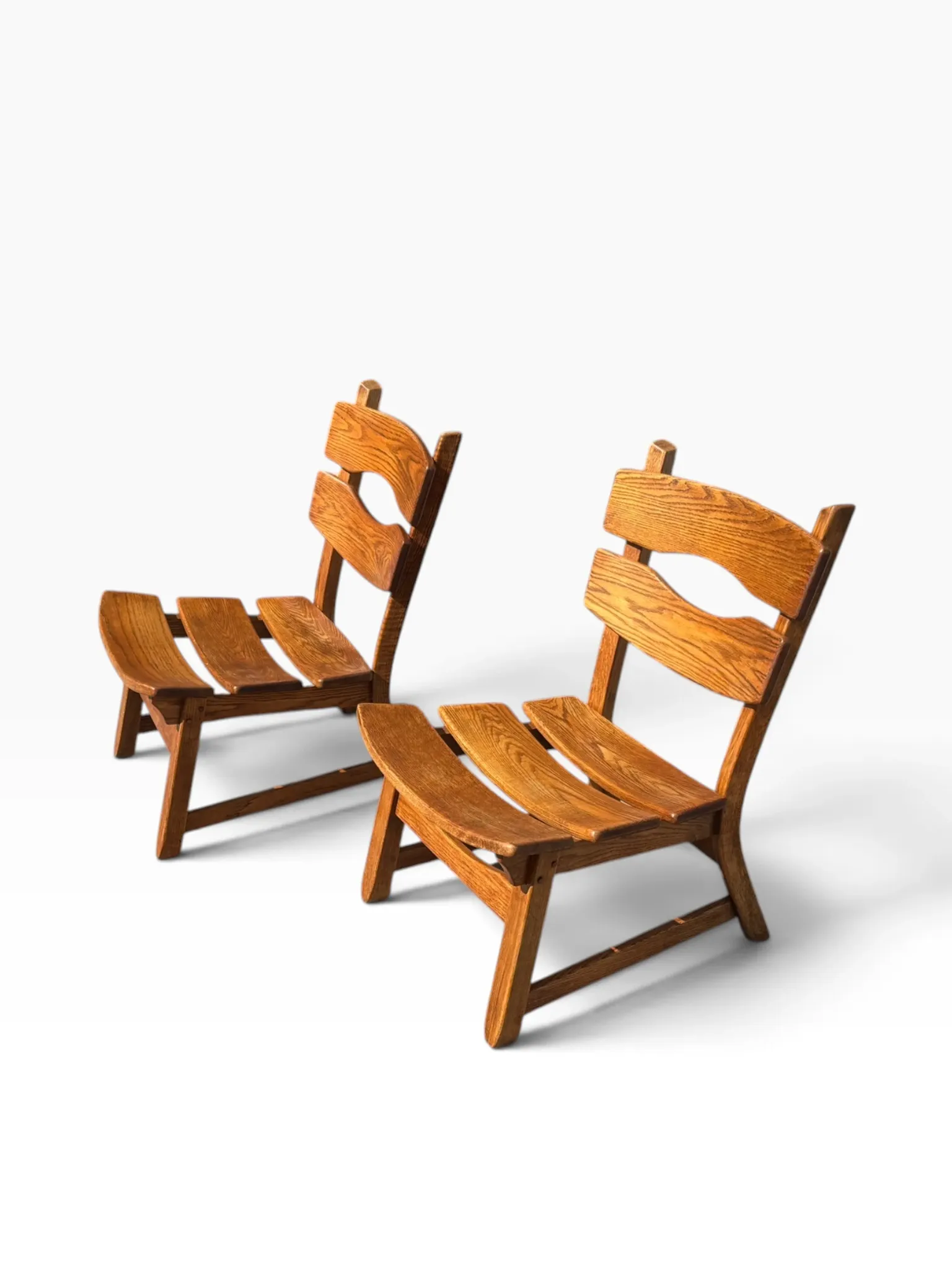 Set of 2 brutalist lounge chairs in oak by Dittmann & Co for Awa.
