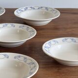 Set of 10 small soup plates with blue flower frieze pattern