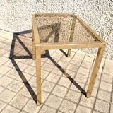 Table-basse en laiton doré et verre fumé vintage design 1960-1970